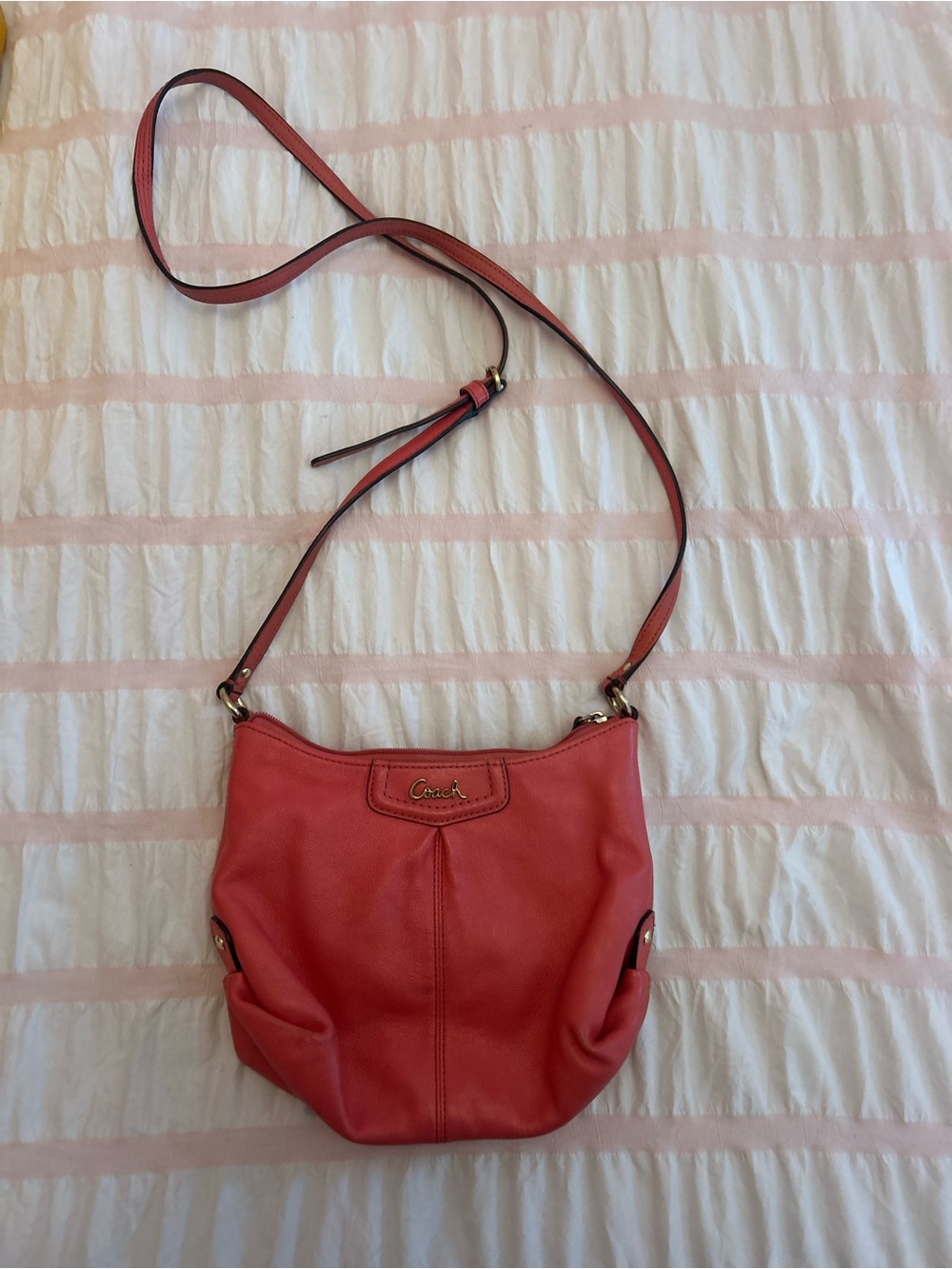Coach Coral-Pink Leather Crossbody Shoulder Bag